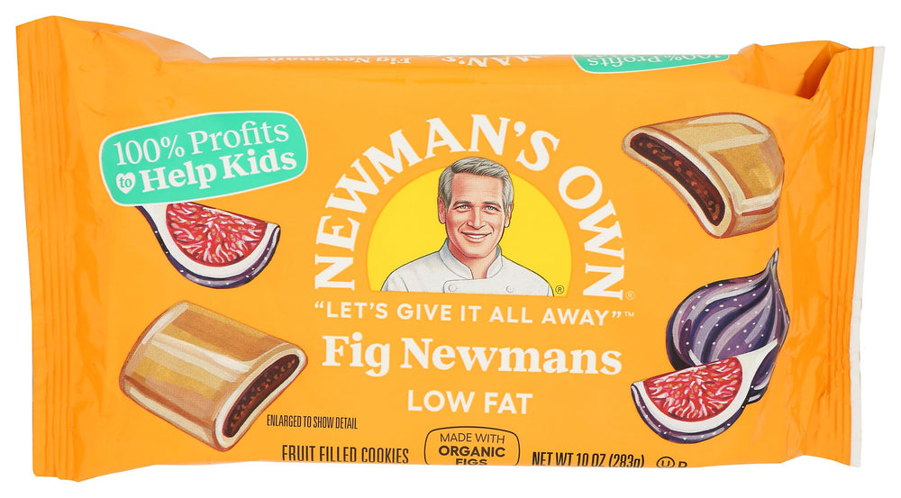Newman's Own front packaging showing low-fat organic cookie benefits