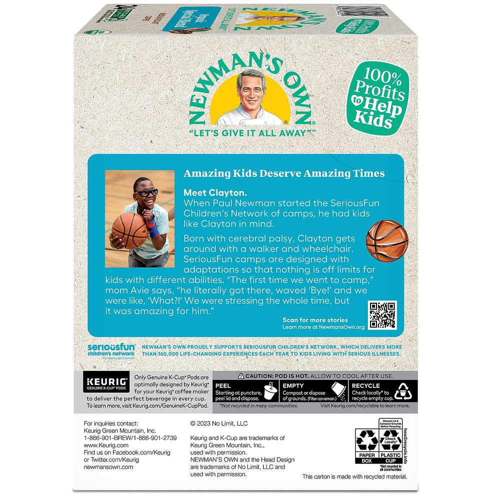 Newman's Own K-Cups on a kitchen counter with mug conveying quick morning convenience
