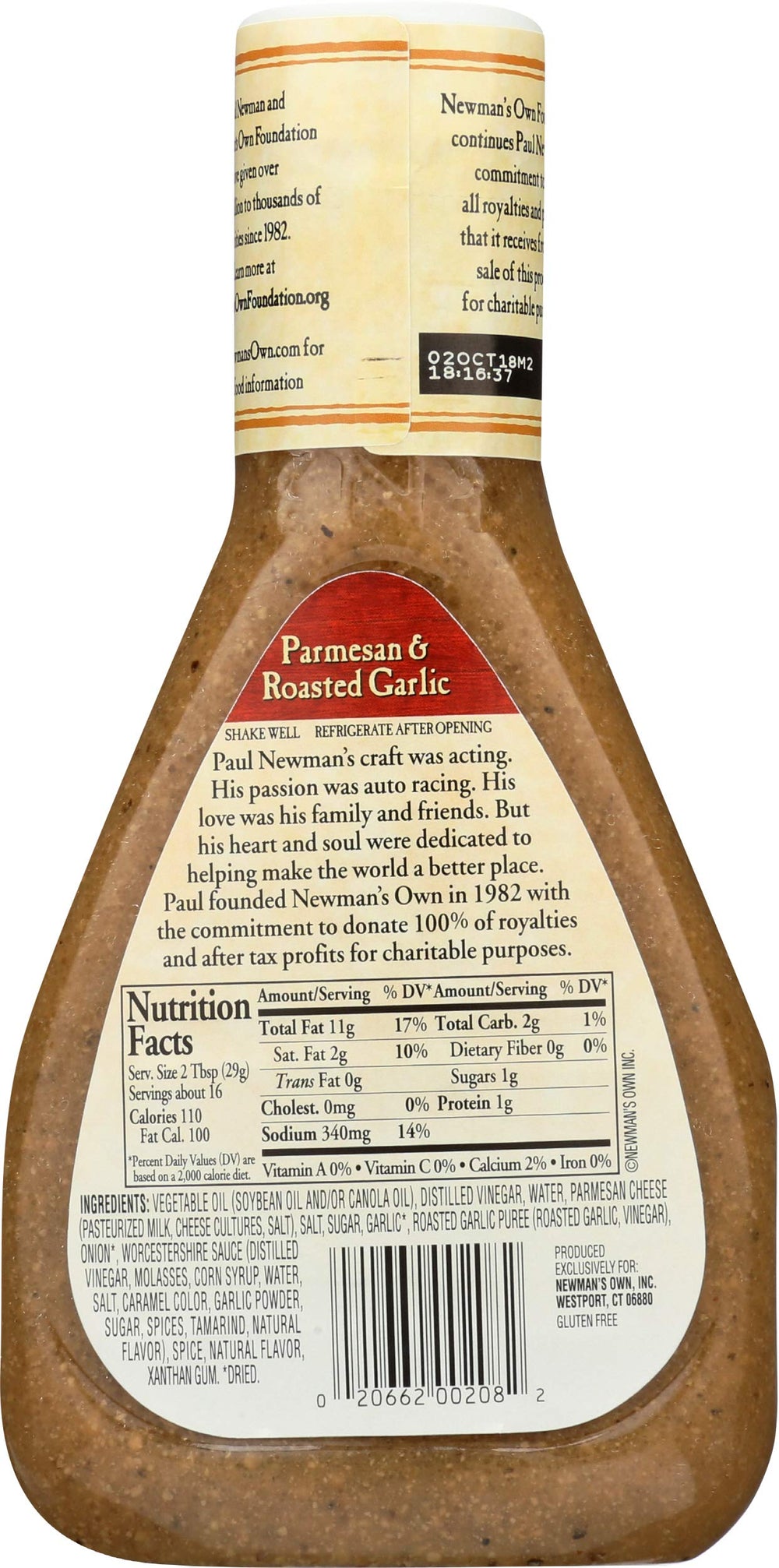 Newman's Own bottle angled to show full organic label and size