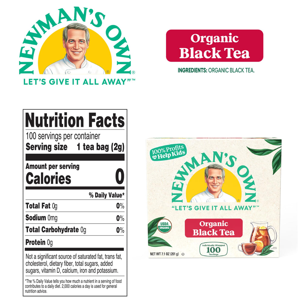 Newman's Own tea bag tag over mug showing easy removal and tidy serving