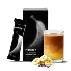 newmix front packaging showing banana milk flavor and premium coffee benefit