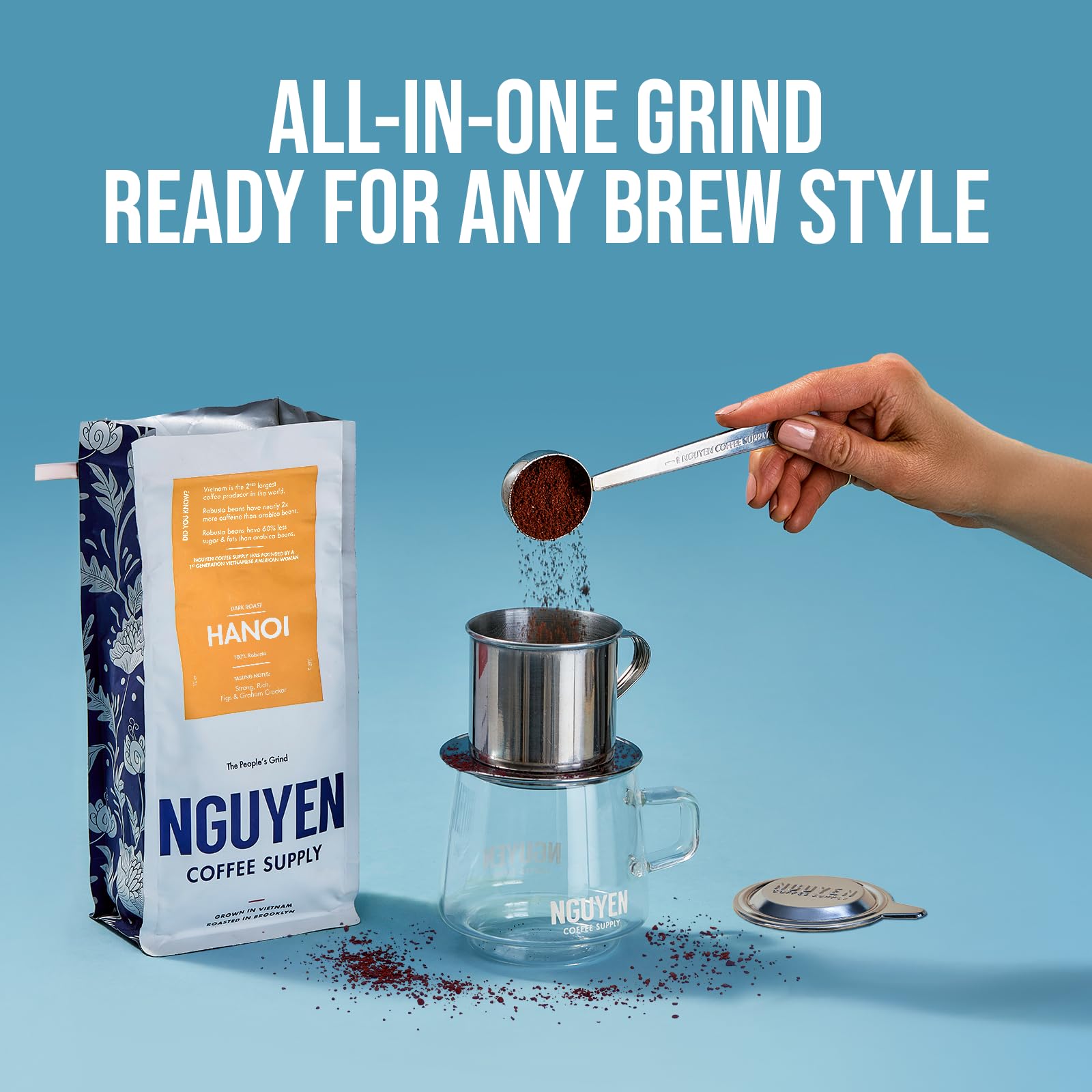 Nguyen Coffee Supply brewed cup steaming, showing deep color and body