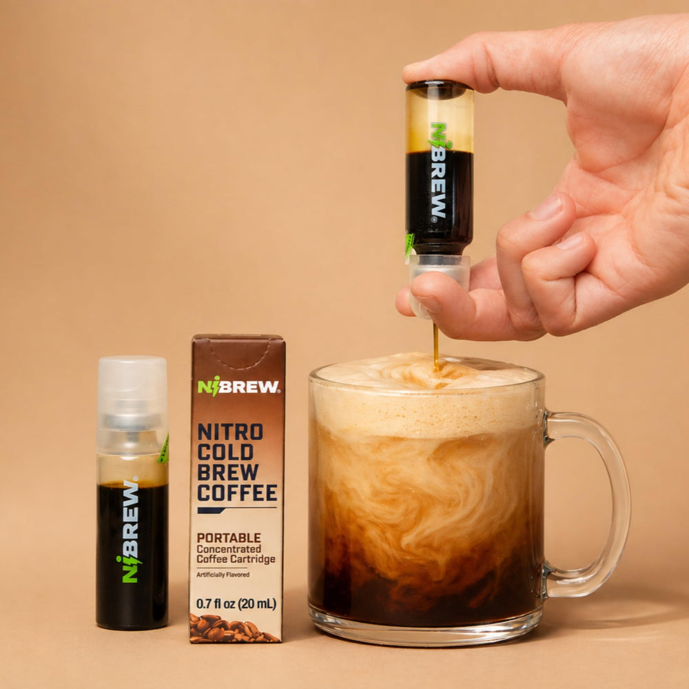 NiBREW cartridge close-up revealing seal and compact design for easy use