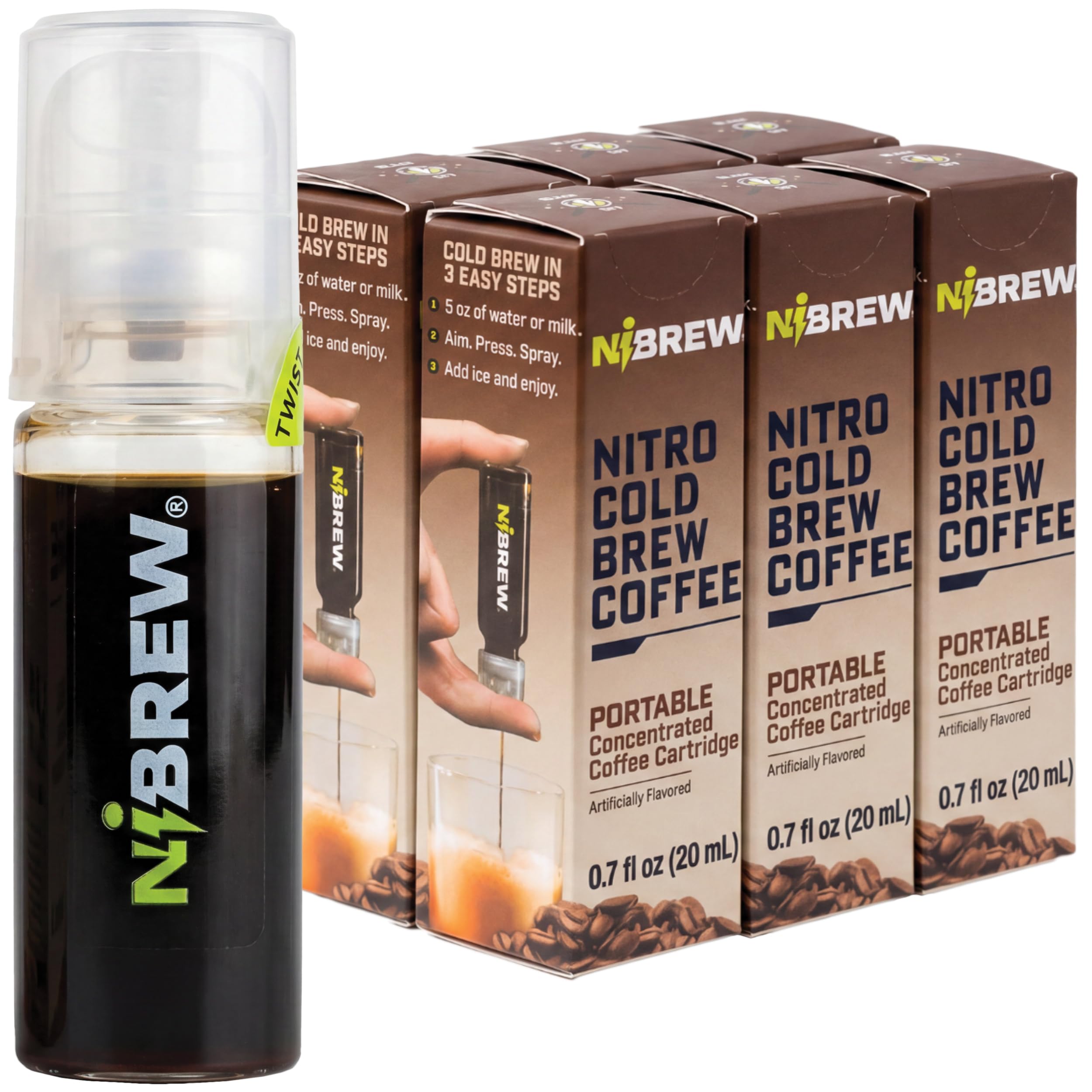 NiBREW front packaging showing six cartridges and visible branding for convenience