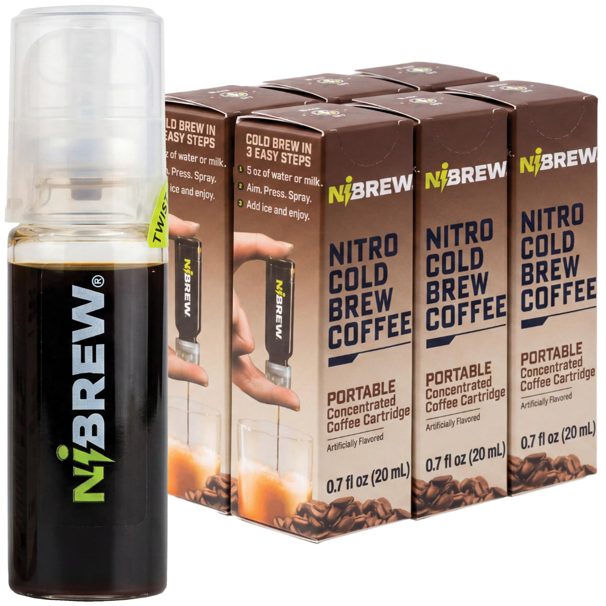 NiBREW front packaging showing six cartridges and visible branding for convenience
