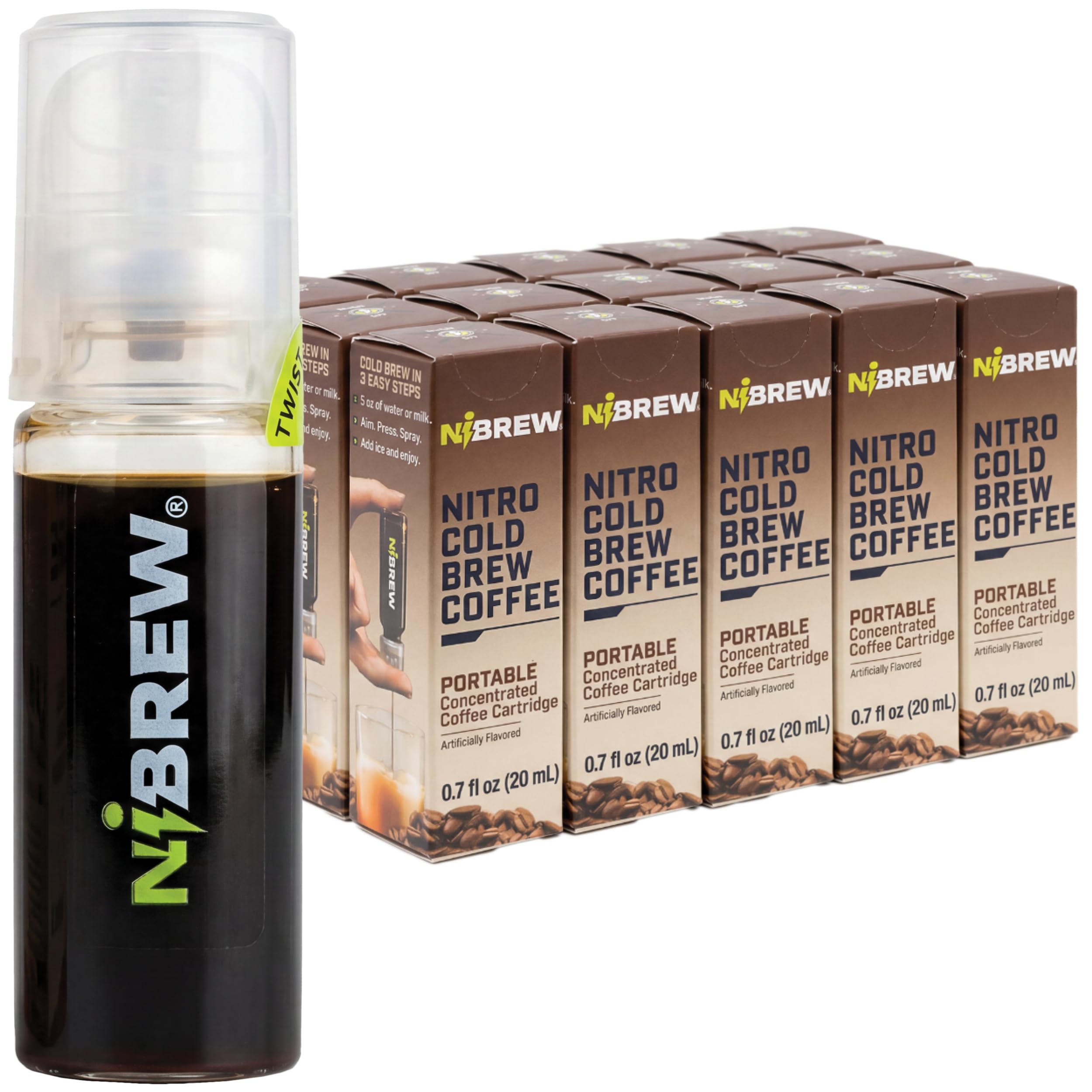 NiBREW front packaging showing 15-pack and clear branding for portability