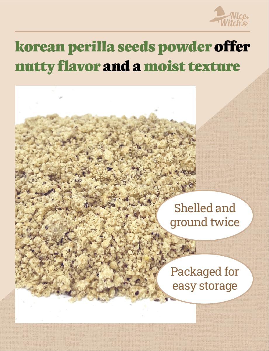 NICE WITCH'S perilla powder on kitchen scale confirming the 300g package weight