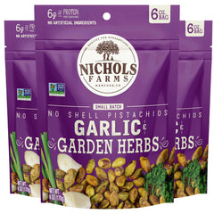 Nichols Farms front packaging showing garlic & garden herbs flavor and convenience
