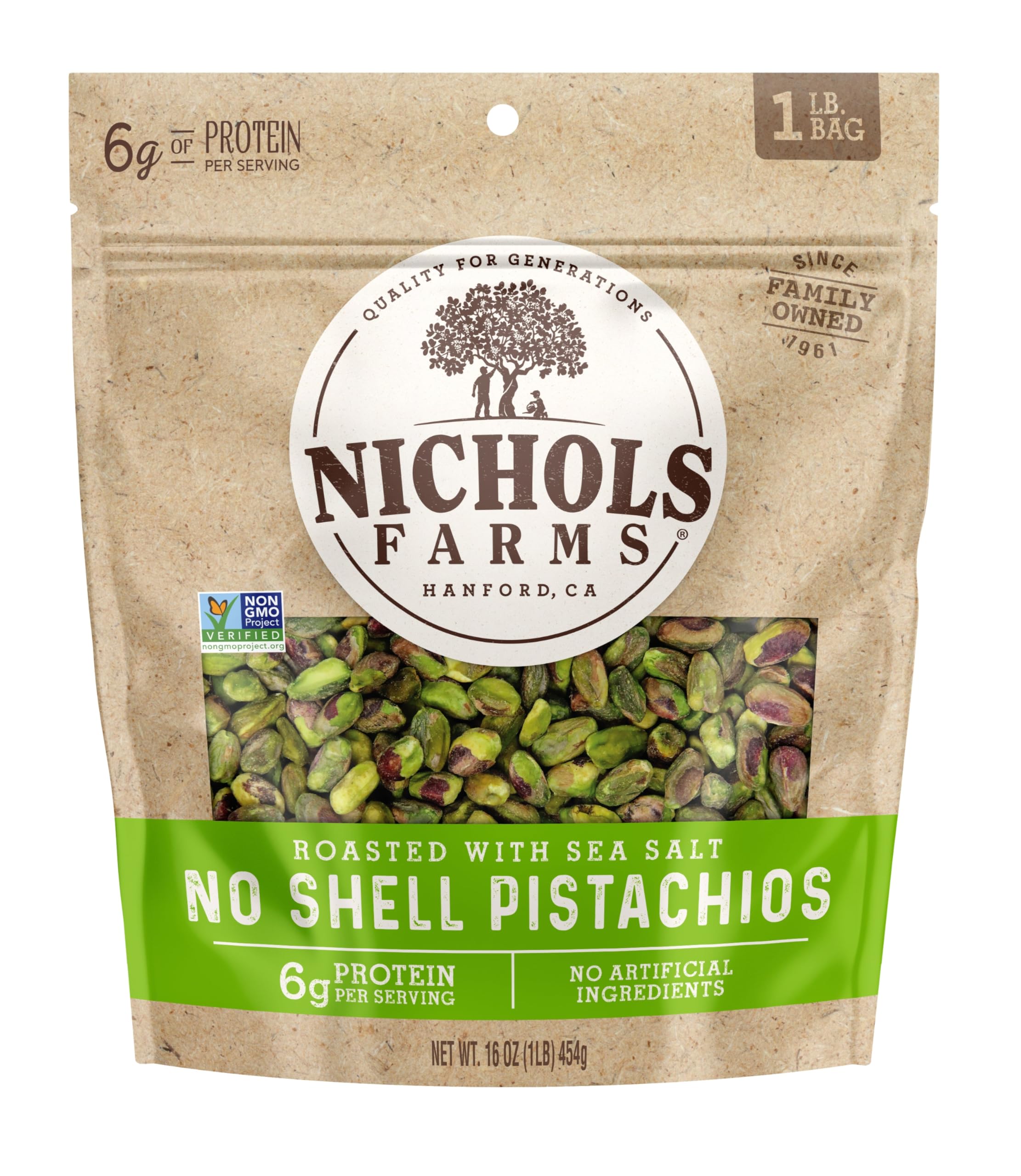 Nichols Farms front pouch showing organic label and resealable benefit