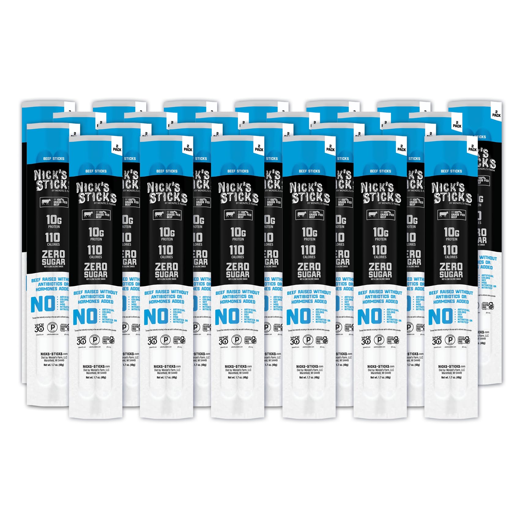 Nick's Sticks front packaging showing twin packs and brand clarity with portable benefit