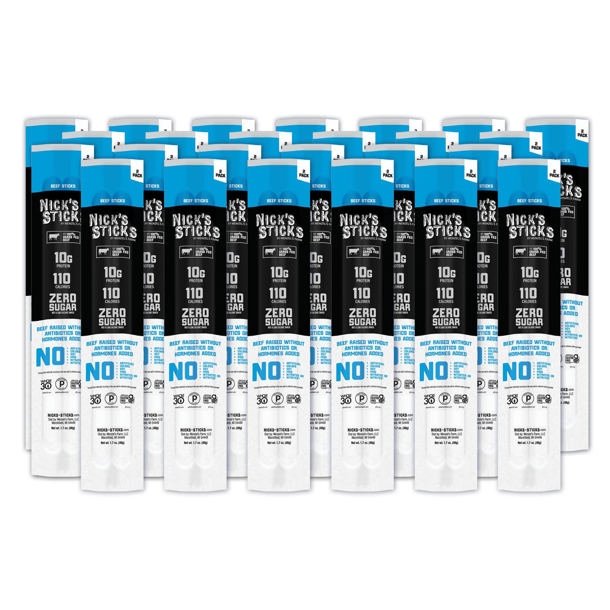 Nick's Sticks front packaging showing twin packs and brand clarity with portable benefit