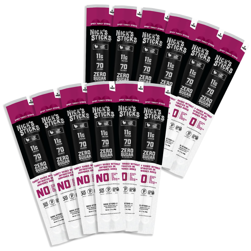 Nick's Sticks front packaging showing twin packs and brand, highlights convenience