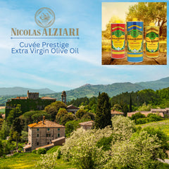 Nicolas Alziari olive oil in dish with balsamic for dipping bread, offering a flavor-enhancing pairing