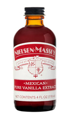 Nielsen-Massey front bottle showing label and pure extract for reliable flavor