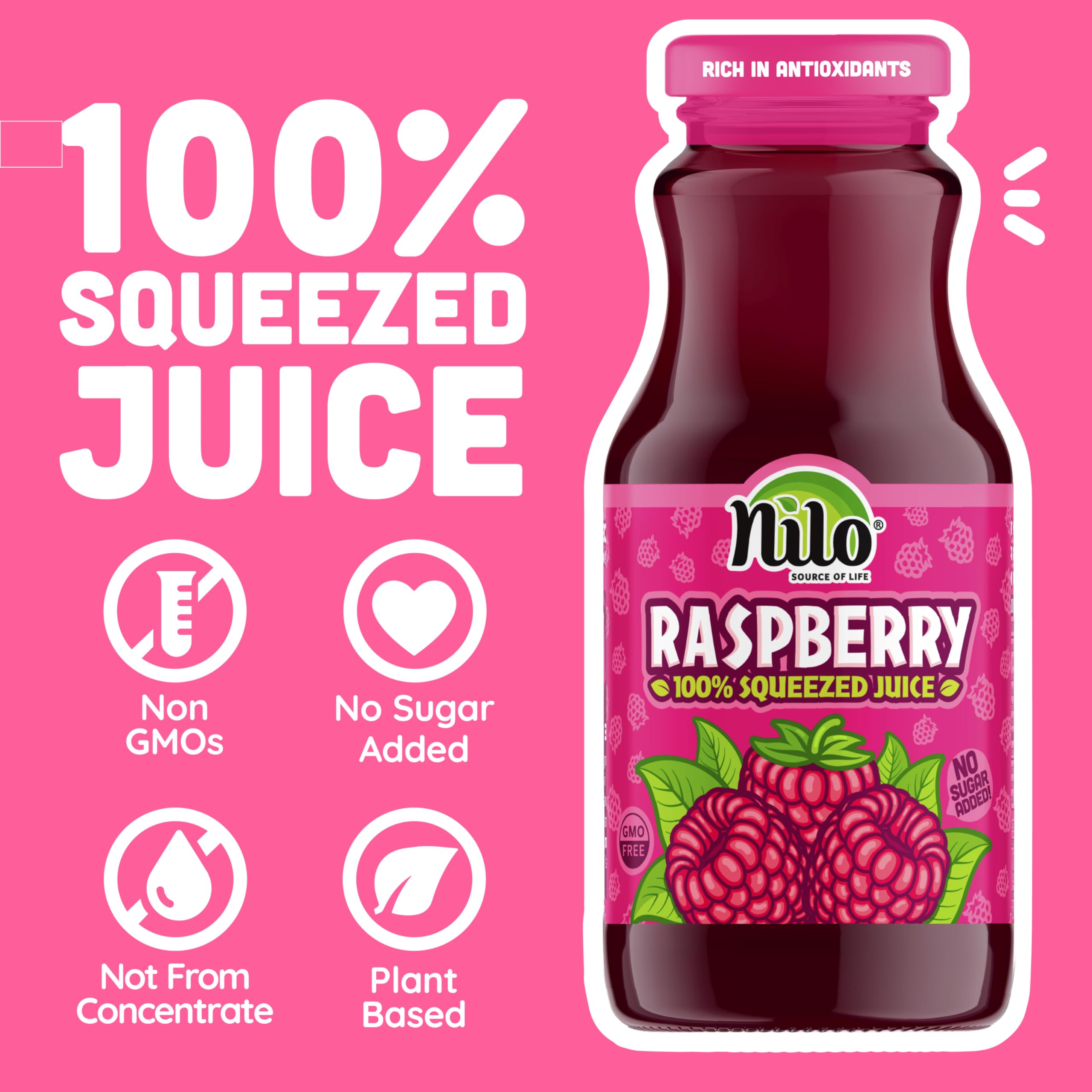 NILO juice pouring into a glass to show fresh color and immediate refreshment