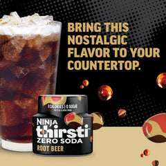Ninja Thirsti root beer drop dissolving in a glass for quick flavor