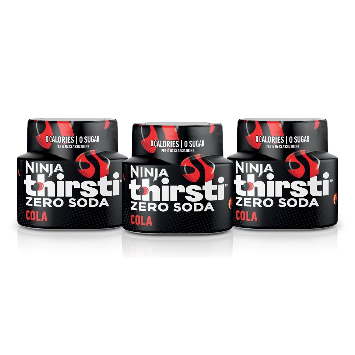 Ninja Thirsti front packaging showing three zero soda cola drops, convenient storage benefit