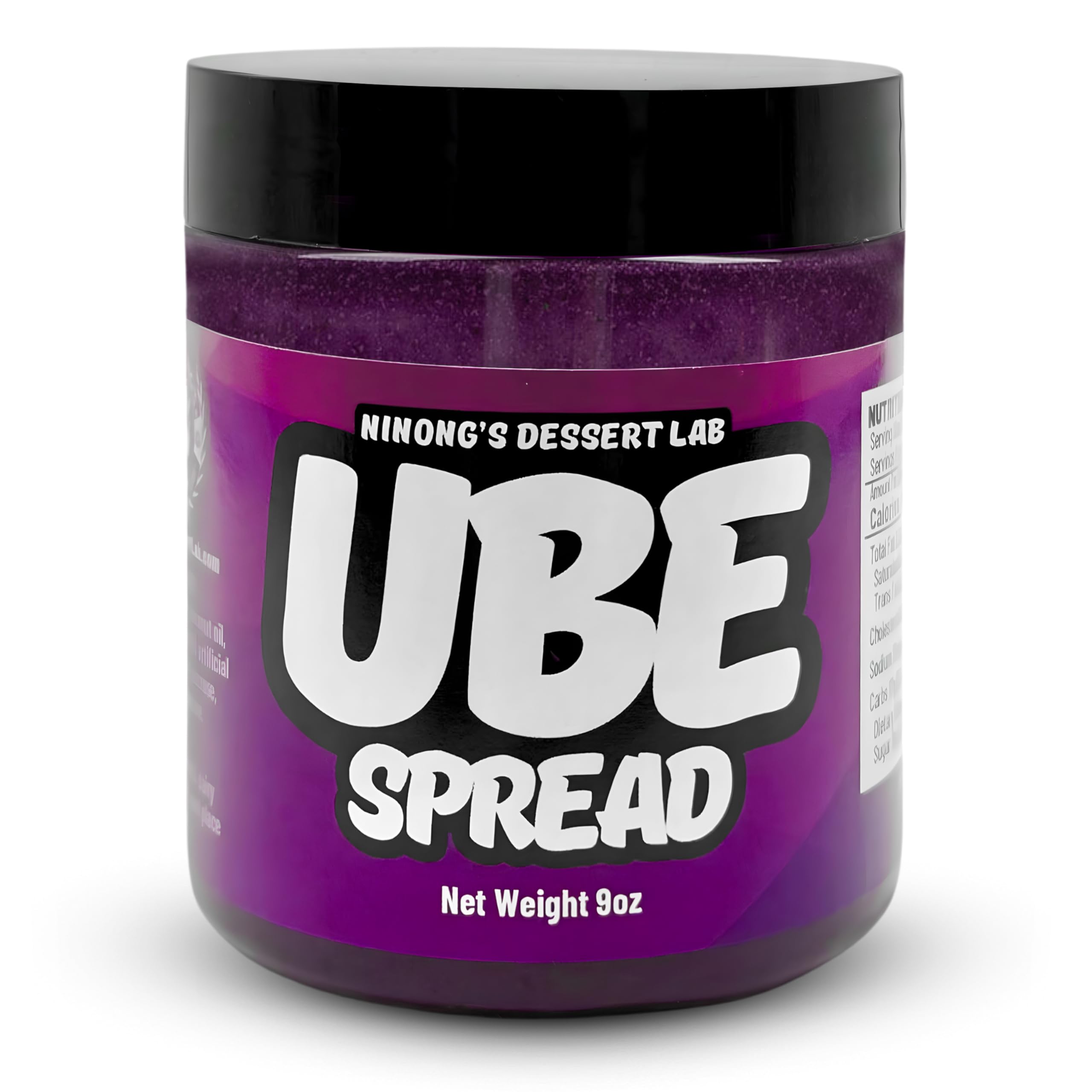 Ninong’s Dessert Lab jar front label showing ube spread, clear product benefit