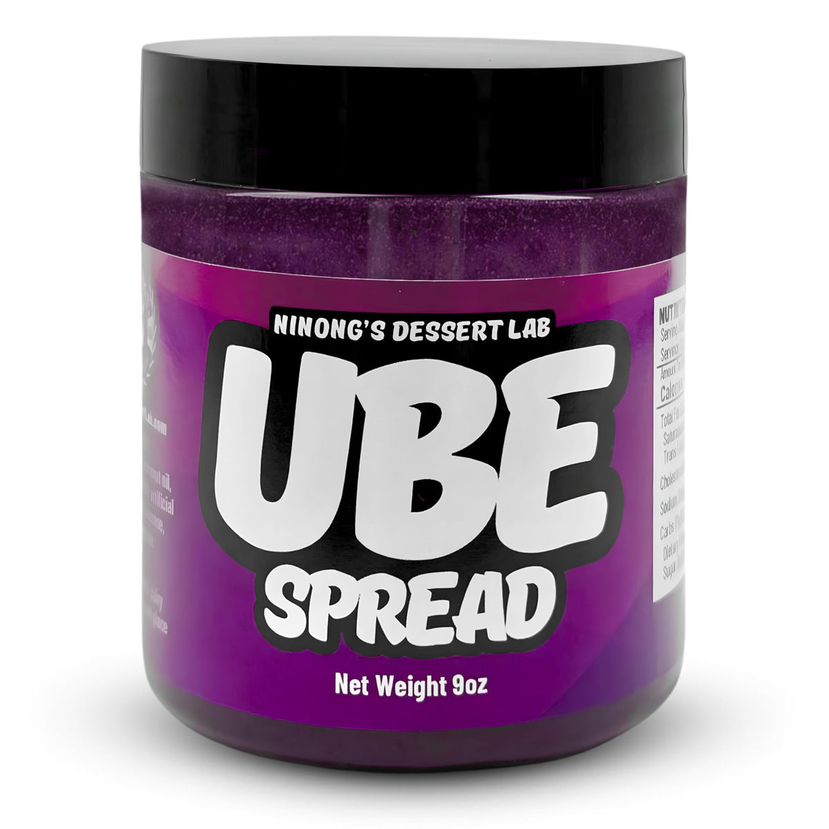 Ninong’s Dessert Lab jar front label showing ube spread, clear product benefit