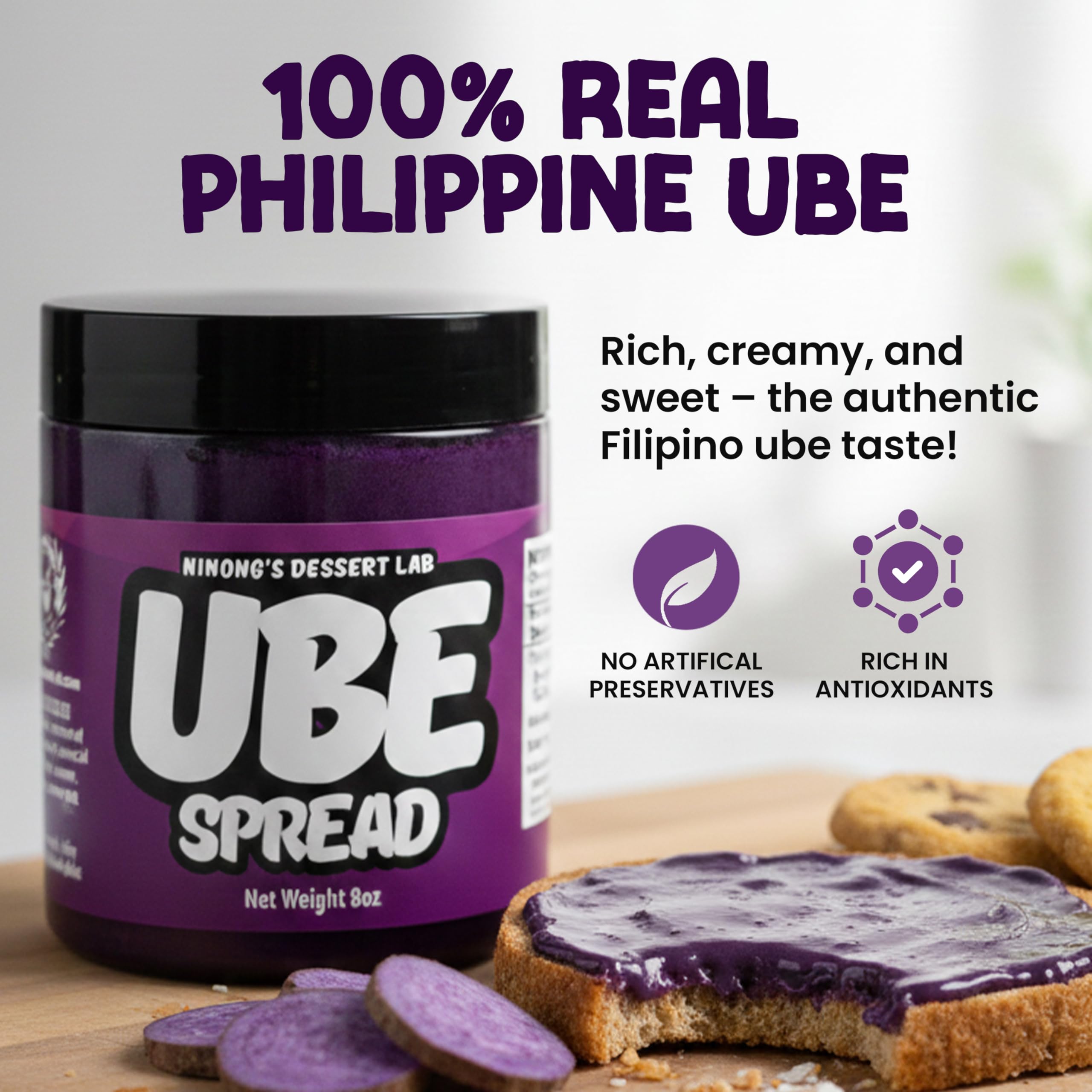 Ninong’s Dessert Lab open jar showing smooth ube texture for easy spreading