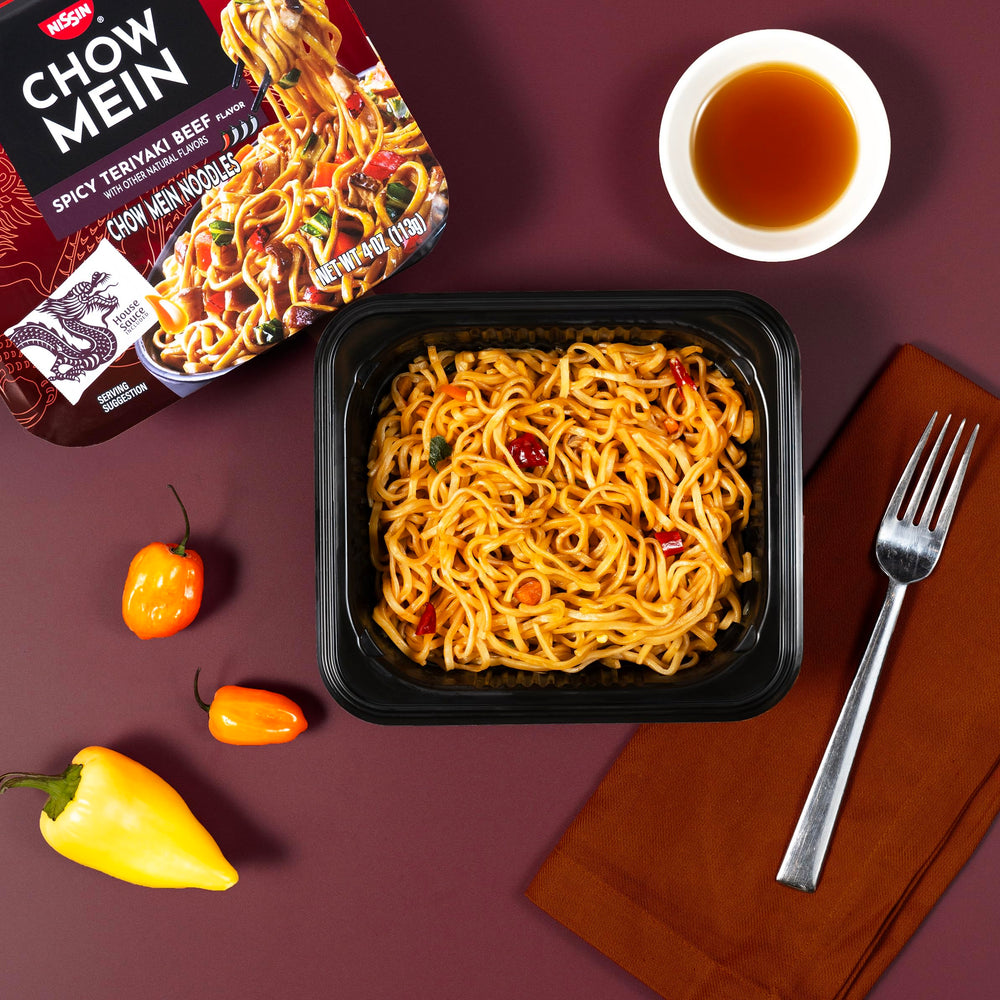 NISSIN tray in microwave demonstrating easy, fast reheating convenience