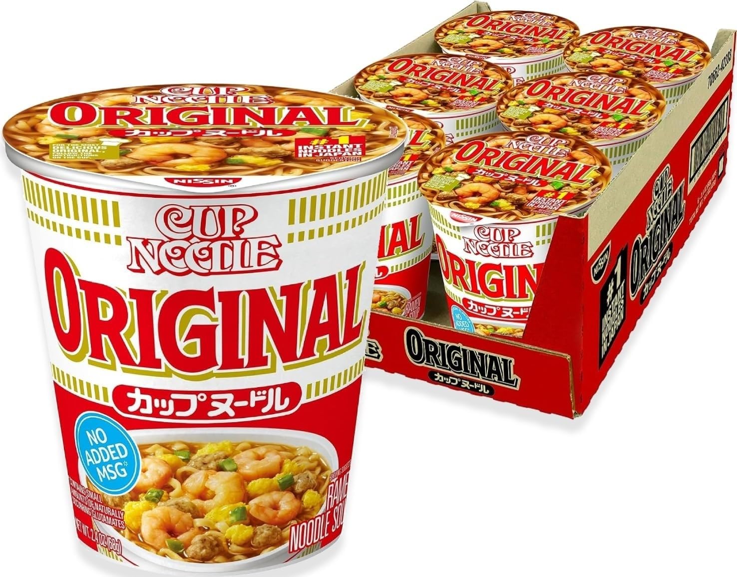 NISSIN front view of Cup Noodle Original showing branding and convenient pack