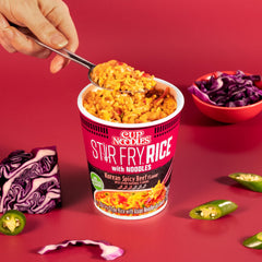 NISSIN open cup with sauce and vegetables ready to eat for fast convenience