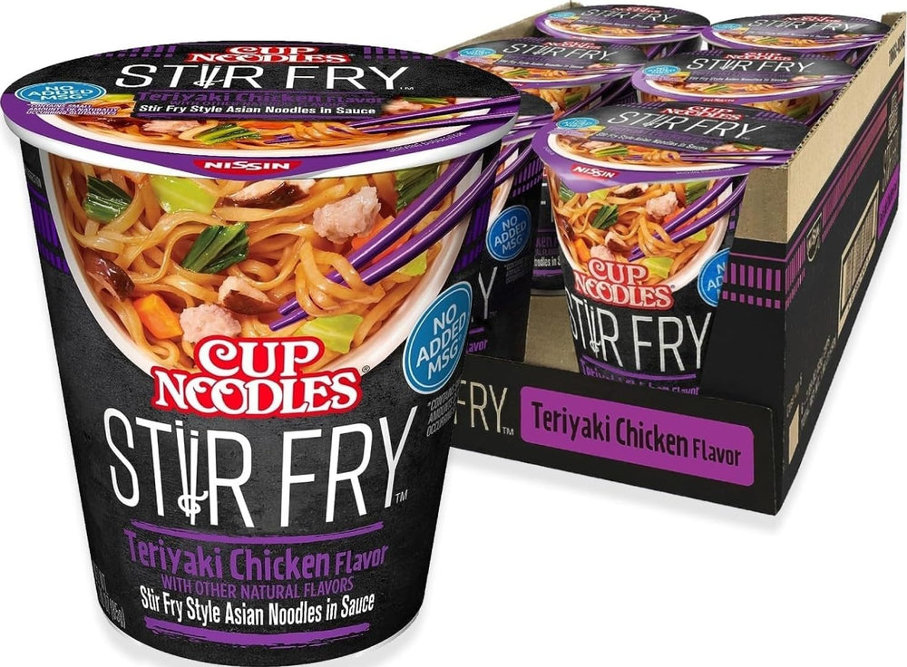 NISSIN front packaging showing teriyaki chicken cup and easy grab convenience
