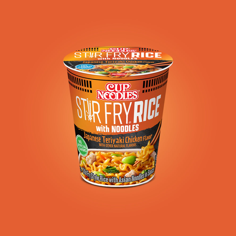NISSIN cup next to spoon for scale, single-serve portion clarity