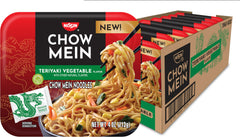 NISSIN front packaging showing teriyaki vegetable cups and easy grab convenience