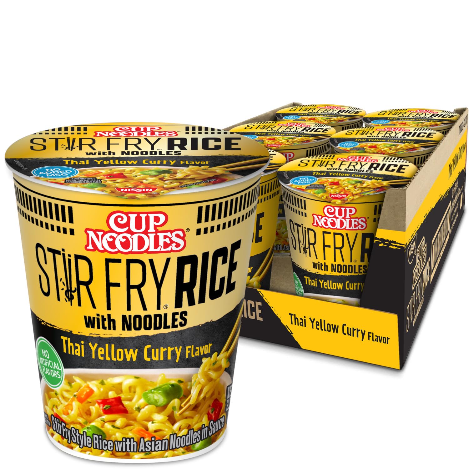 NISSIN cup showing front packaging and product name with shelf-ready convenience