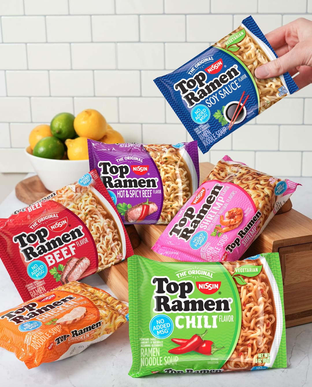 NISSIN stacked packages in pantry demonstrating compact bulk storage