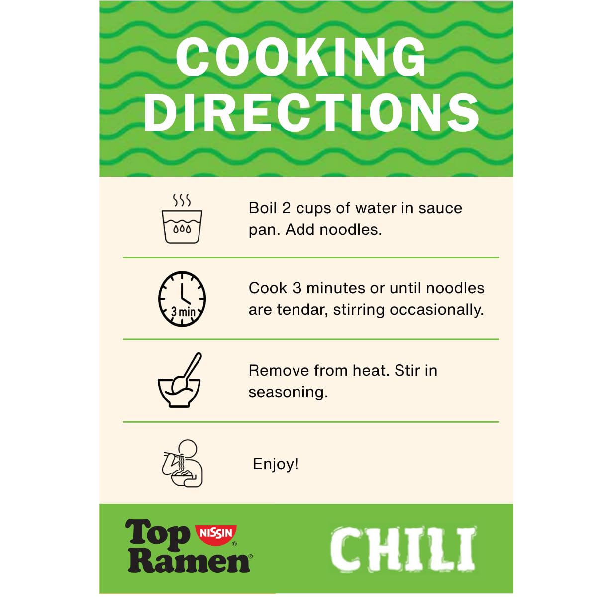 NISSIN seasoning packet close-up highlighting bold chili flavor boost