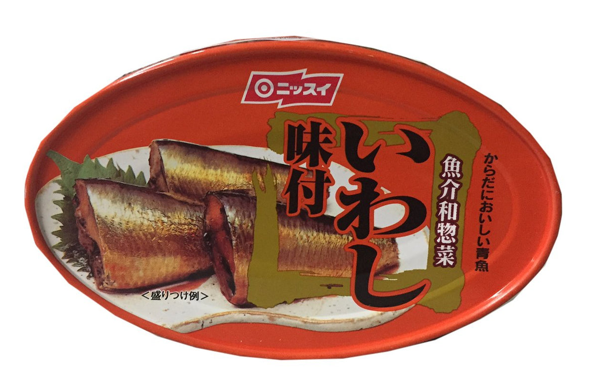 Nissui front packaging showing canned sardines in sweet soy for pantry convenience