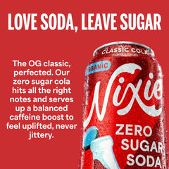 Nixie classic cola can close-up highlighting carbonation and texture