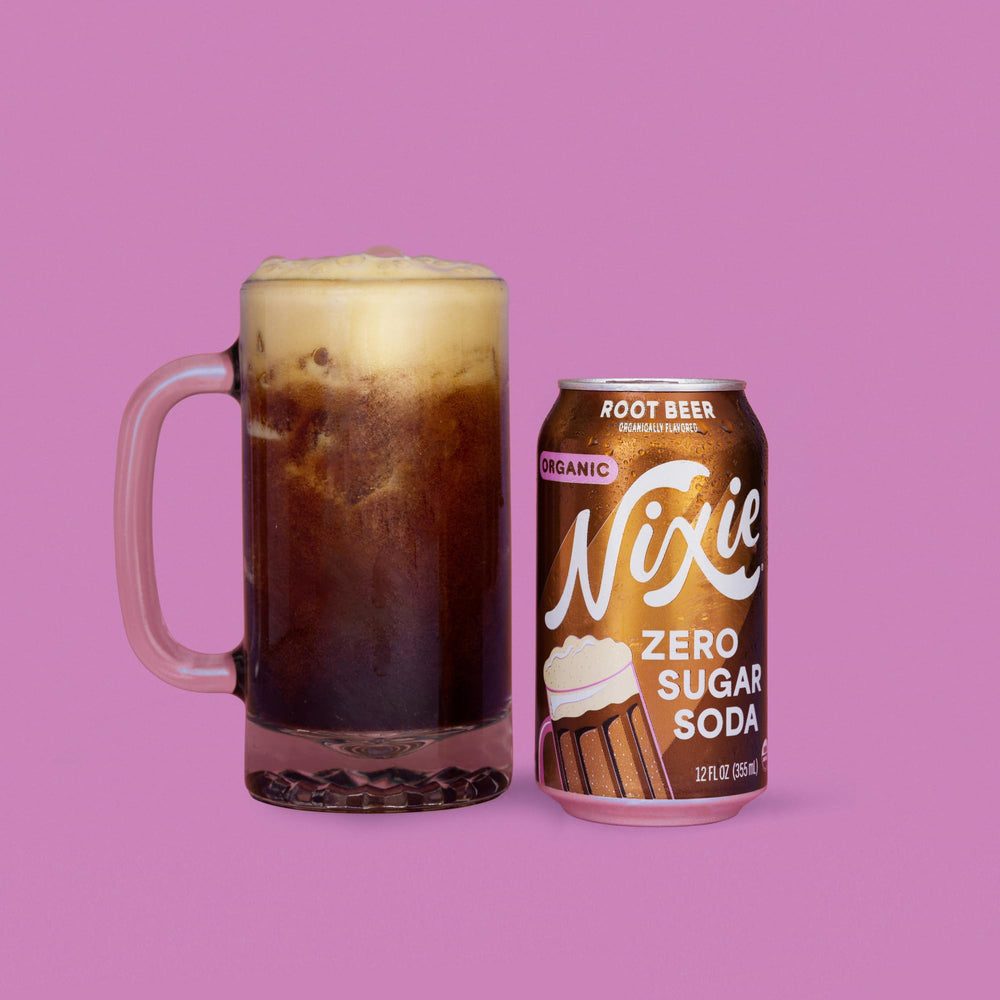 Nixie root beer 12-pack box stacked for pantry stocking benefit