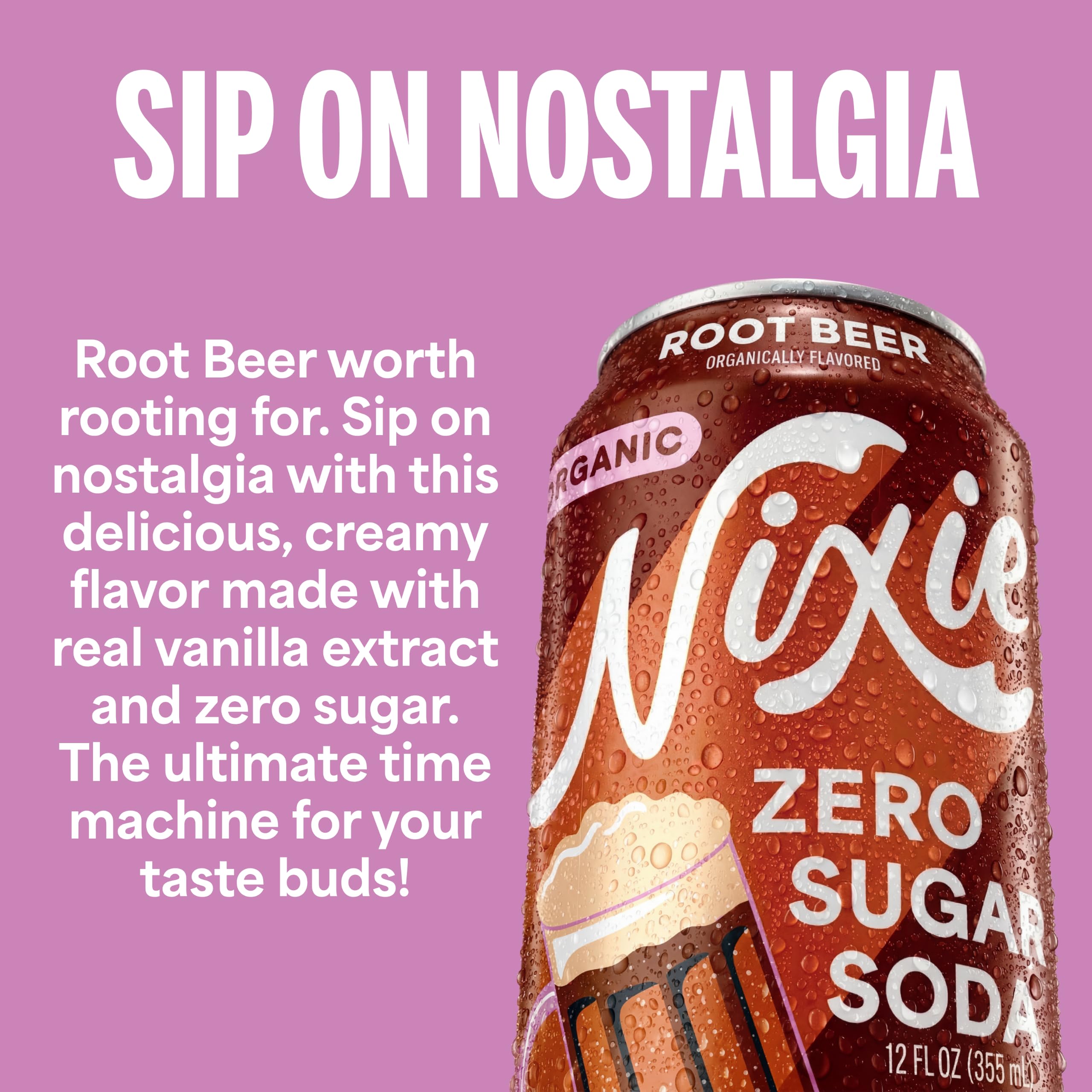 Nixie root beer foam texture close-up emphasizing creamy flavor benefit