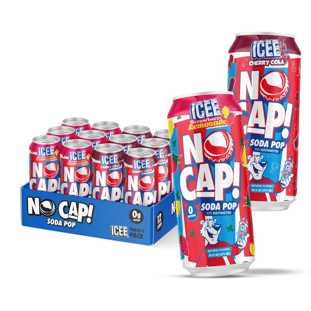 NO CAP! front packaging of 12-pack showing two flavors and bold branding; easy grab-and-share