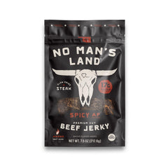 No Mans Land front packaging showing Spicy AF bag and branding benefit bold heat