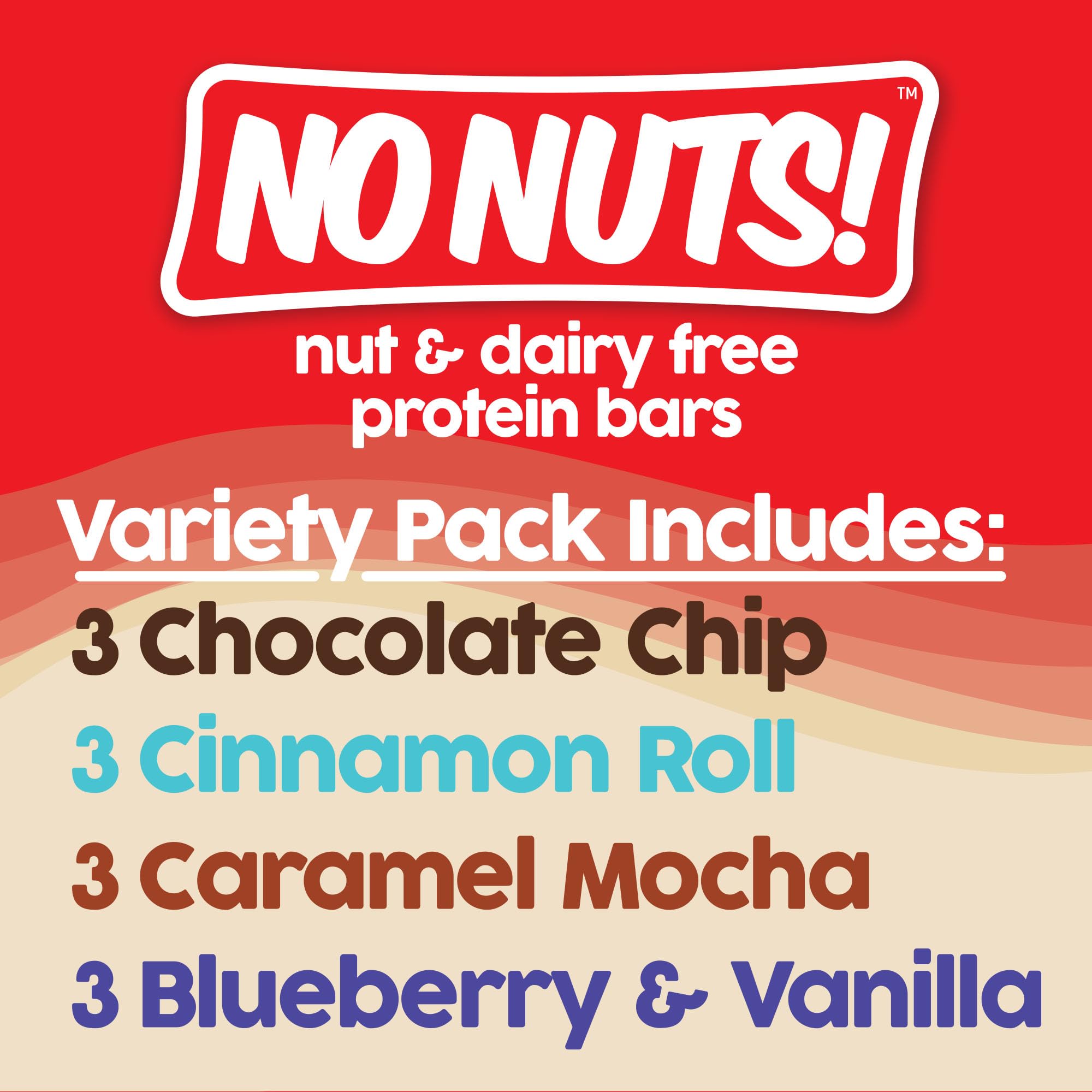 No Nuts! Caramel Mocha bar cross-section showing layers and convenient protein boost