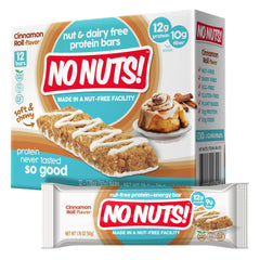 No Nuts! front packaging showing cinnamon roll flavor and nut-free assurance