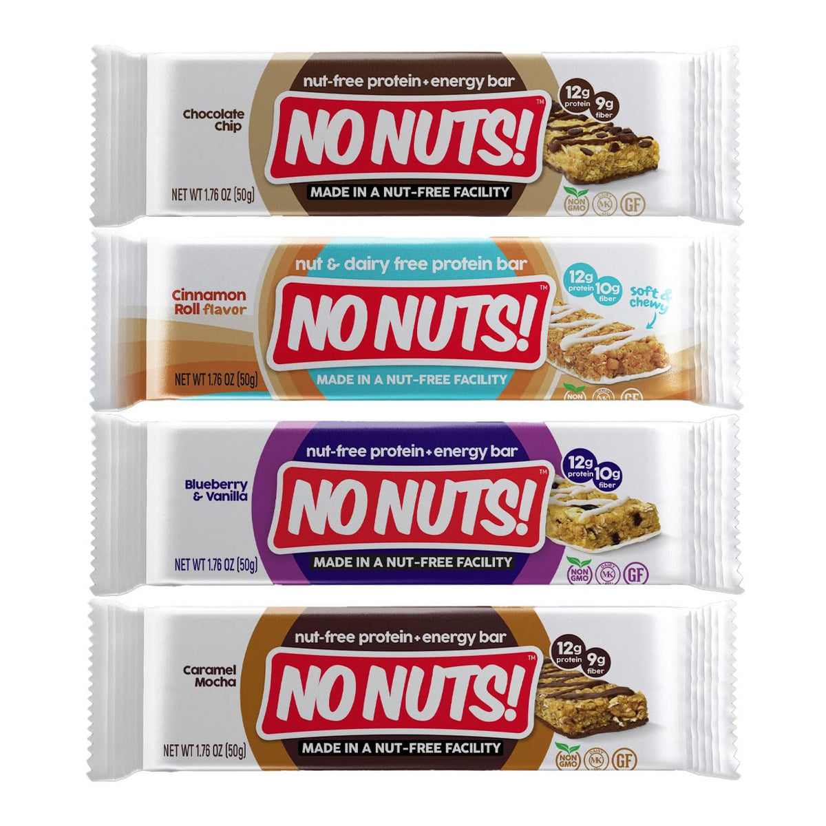 No Nuts! front packaging showing variety pack and nut-free benefit