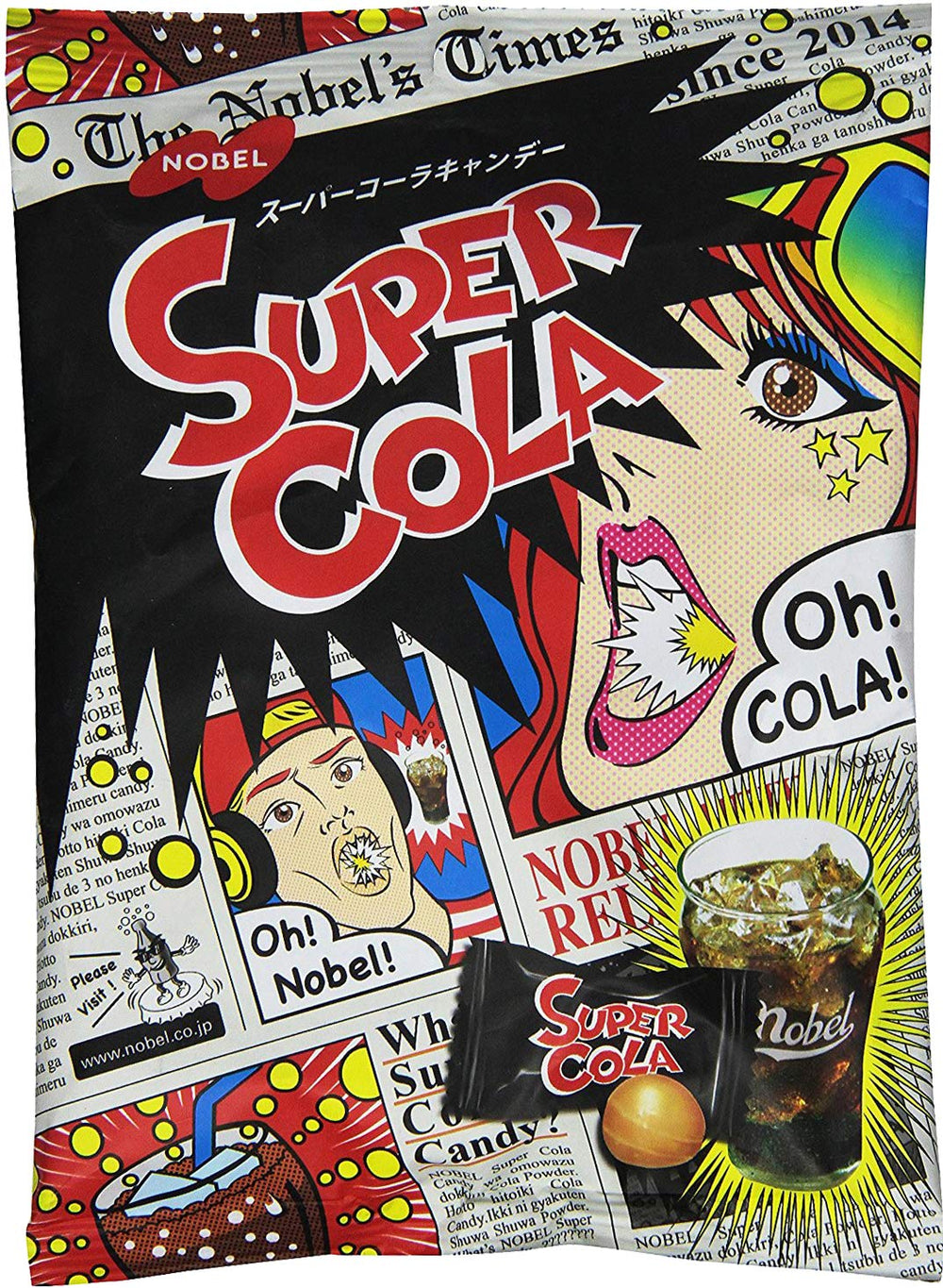 ノーベル Nobel close-up of candy texture showing sour powder and fizzy center that delivers sparkling cola taste