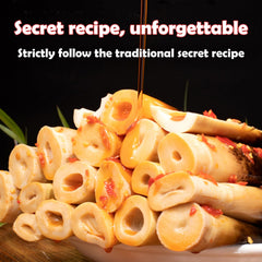 Noble Createaprototype texture detail of crisp bamboo shoot strands, highlighting crunchy tender bite benefit
