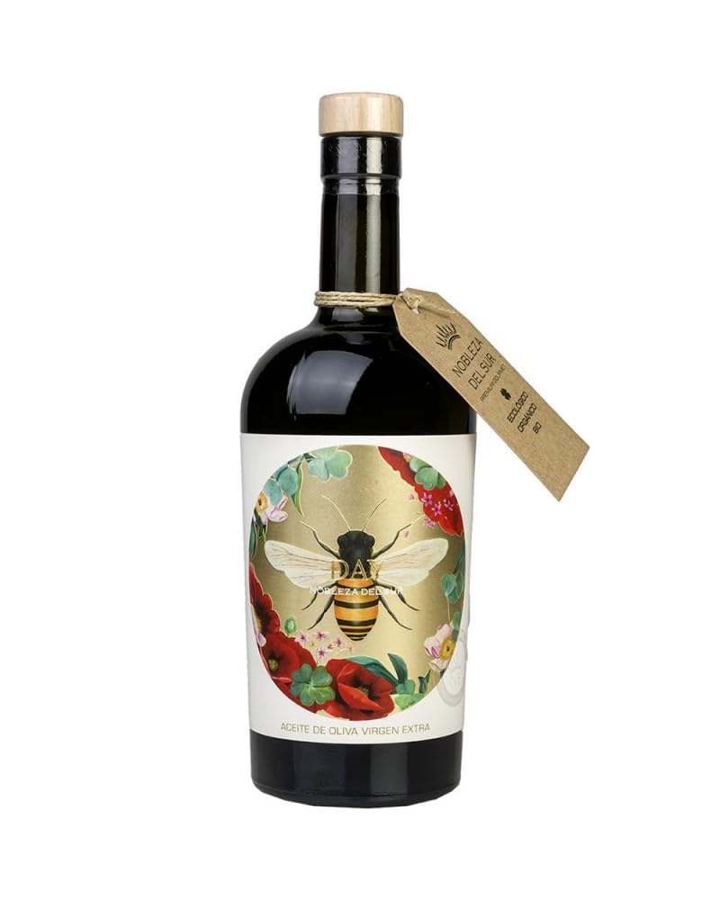Nobleza del Sur front bottle showing label and bee symbol, highlighting freshness and sustainability