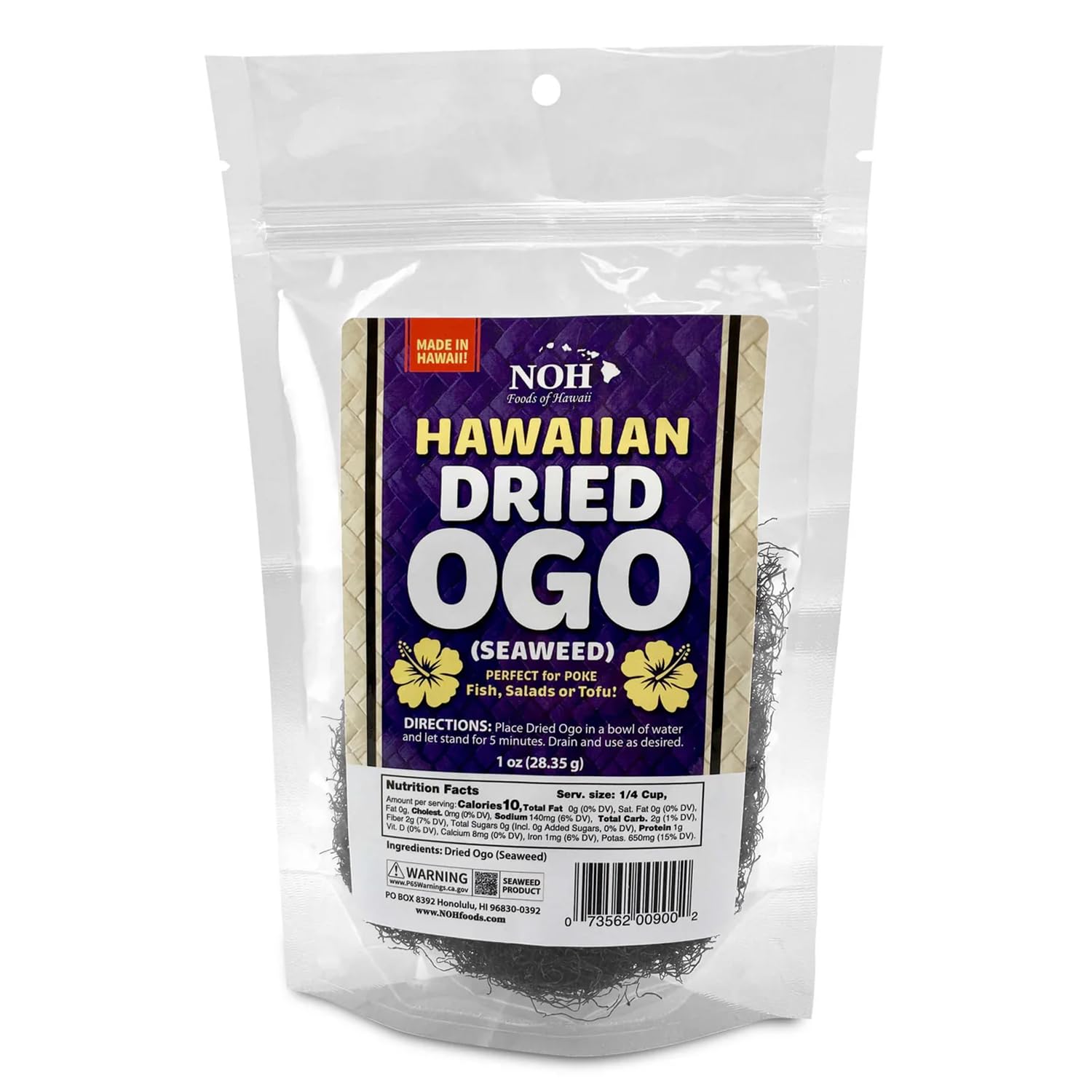 NOH Foods front packaging showing 1 oz dried ogo, convenient pantry staple