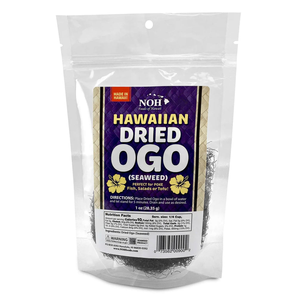 NOH Foods front packaging showing 1 oz dried ogo, convenient pantry staple