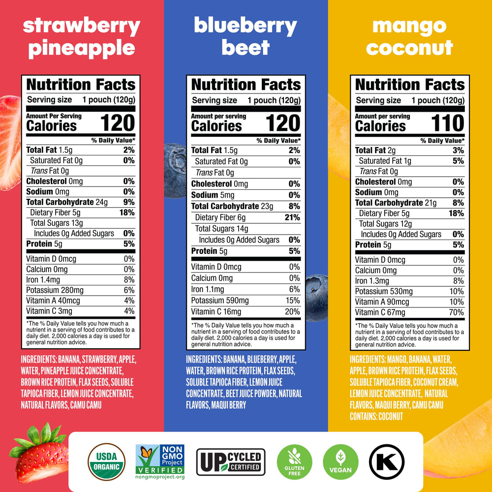 NOKA close-up texture of smoothie pouch showing smooth fruit blend and freshness