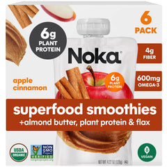 NOKA front packaging showing apple cinnamon almond butter flavor and organic benefit