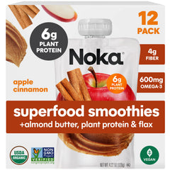 NOKA front packaging showing apple cinnamon almond flavor and convenience